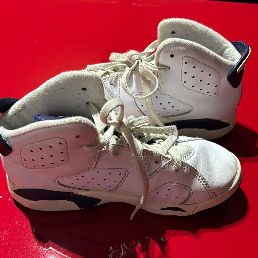 Jordan White and Blue High-Top Kids Sneakers